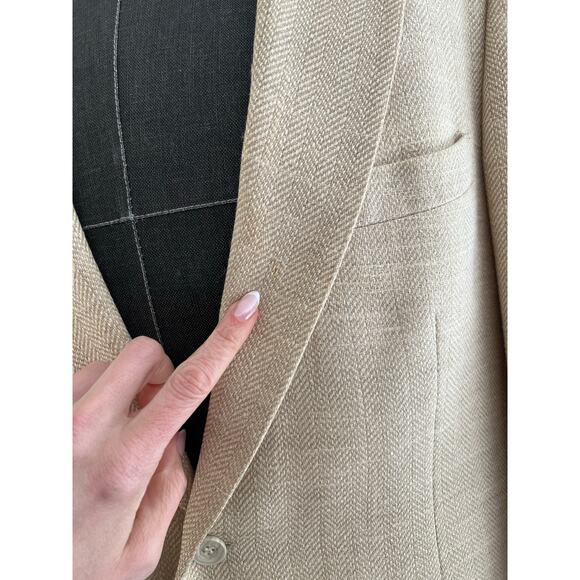 Vintage Mr Sid Silk & Wool Bespoke Suit Jacket Blazer Pale Yellow Beige 40 SG - Picture 4 of 12